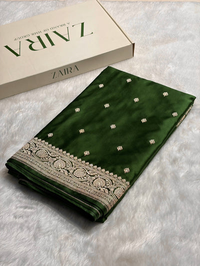 Banarasi Bottle Green Booti Mashru Silk Saree MCS10