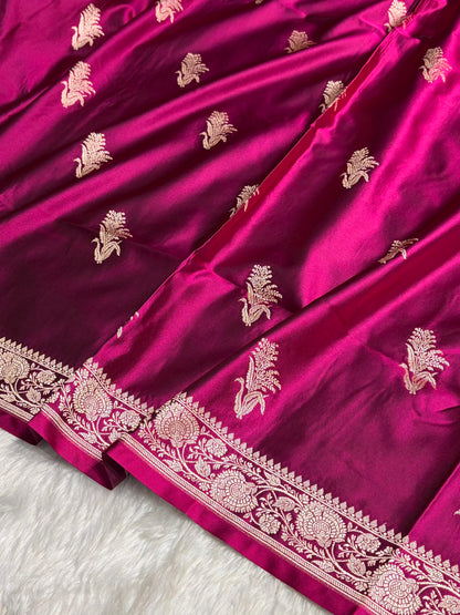 Wine Boota With Floral Border Mashru Silk Saree MSM-89