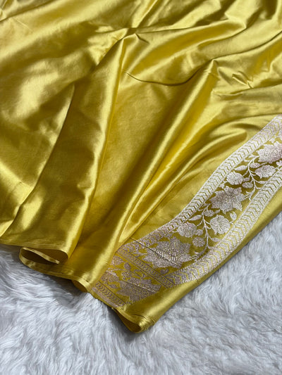 Lemon Shades Minakari Jaal Mashru Silk Saree MCS48