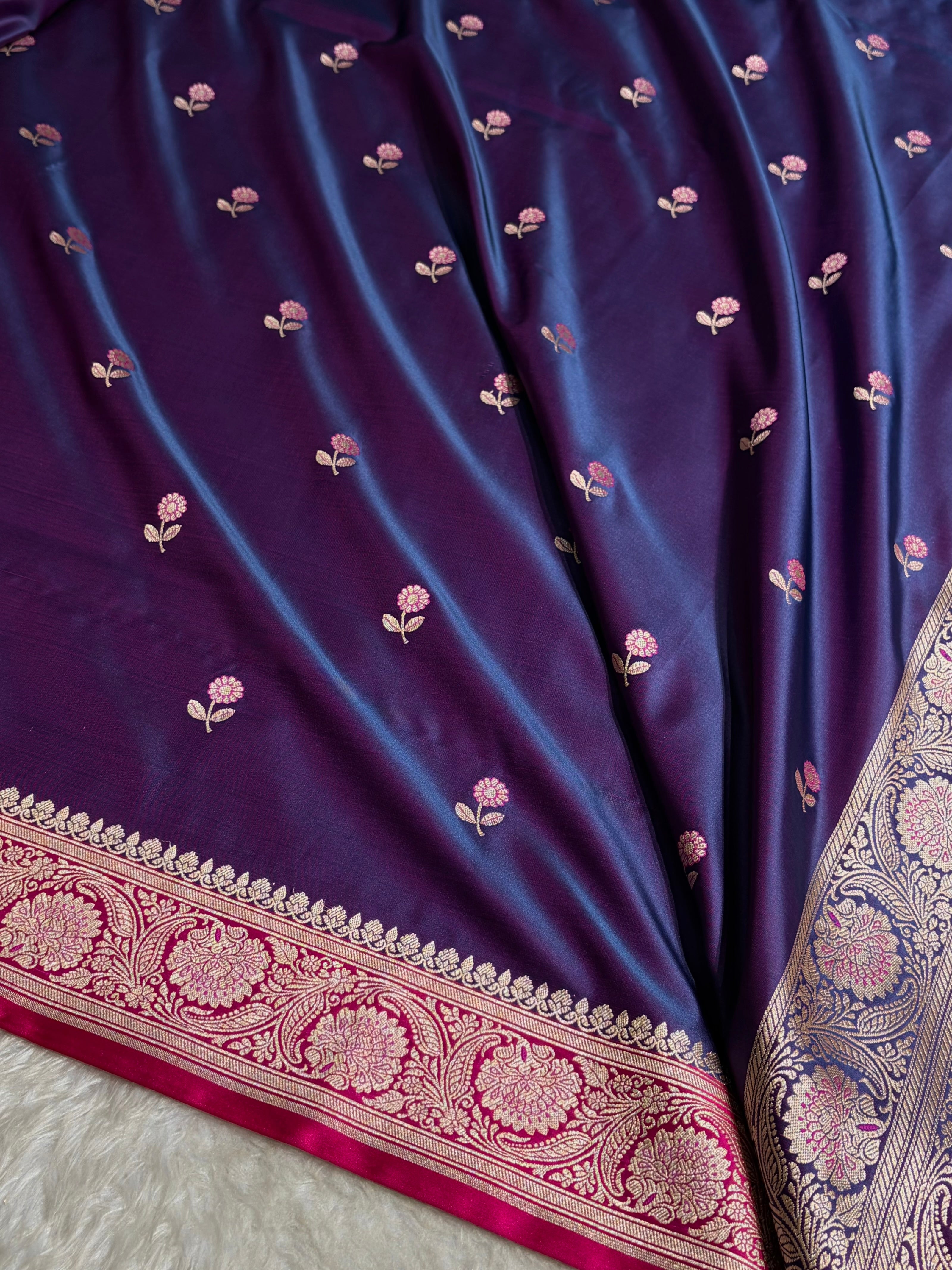 Cross Magenta / Rani Shades Banarasi Booti Pattern Mashru Silk Saree MSM-137