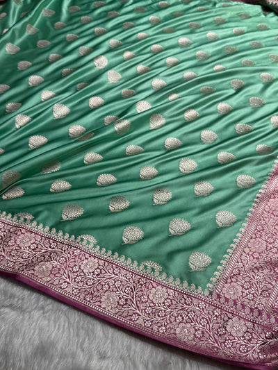 Contrast Sea Green / Copper Tree Boota Mashru Silk Saree MCS19