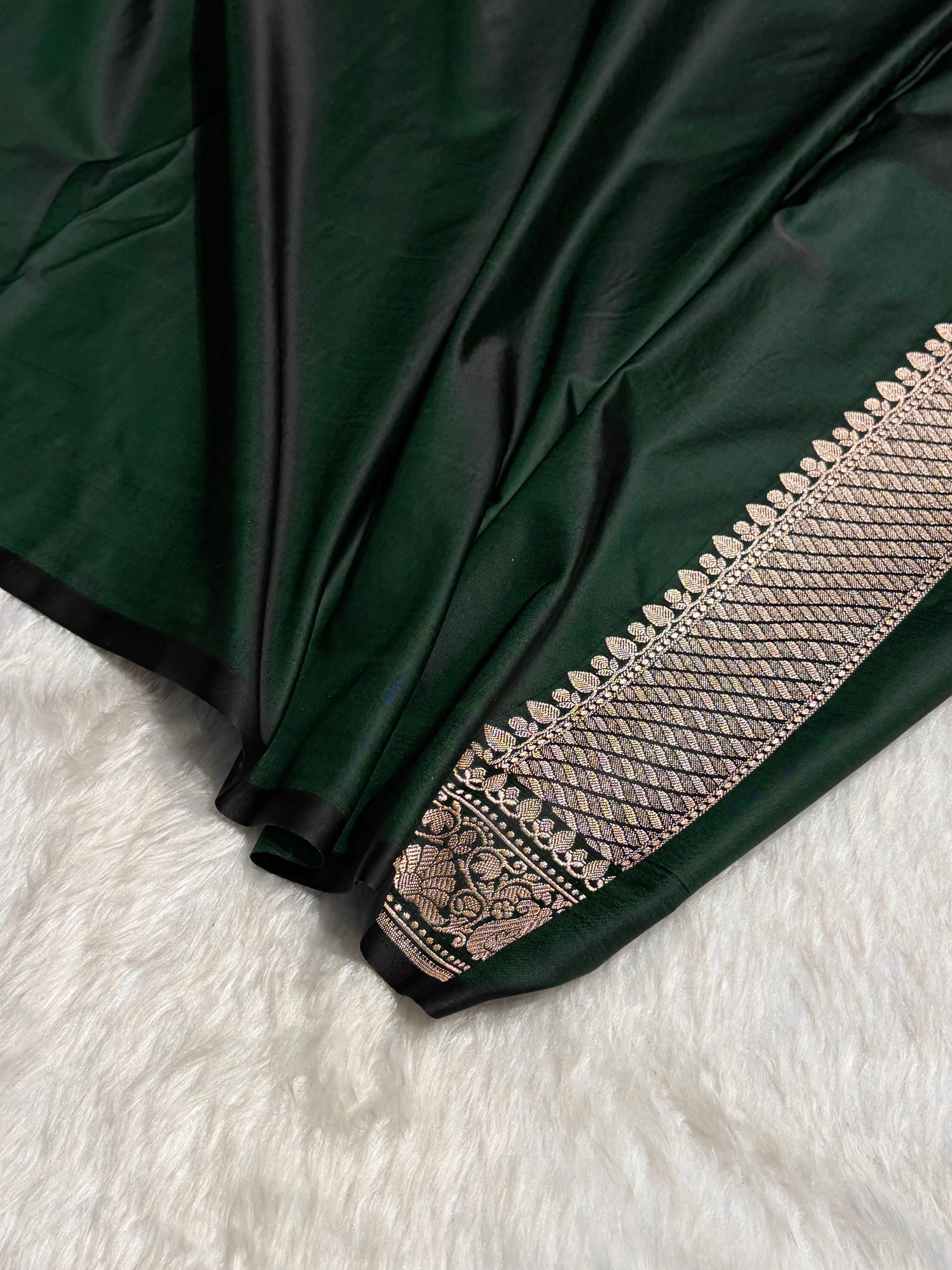 Bottle Green With Floral Border Mashru Silk Saree MSM-98