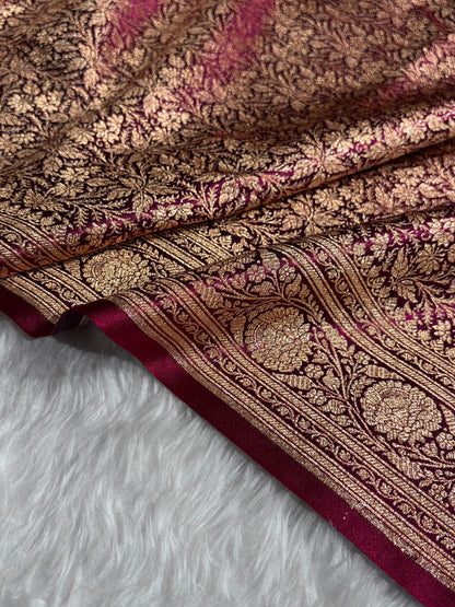 Wine Shades Brocket Satin Silk Saree Banarasi Saree Shades SS30
