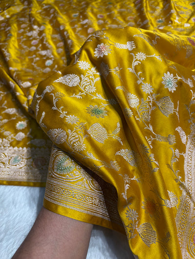Mustard Shades In Minakari Jaal Mashru Silk Saree MCS42