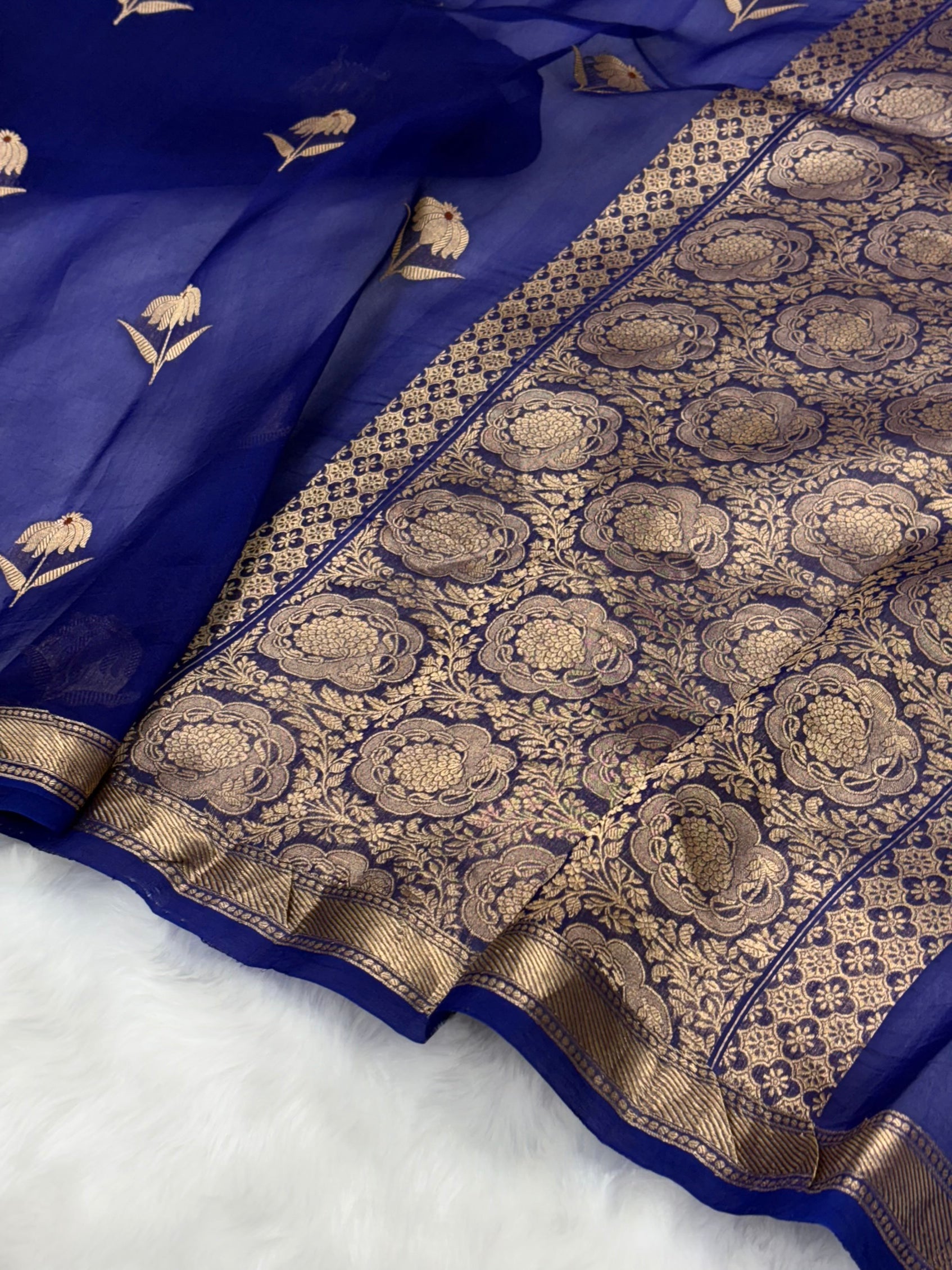 Pure Organza Violet Floral Meena Banarasi Silk Saree PO-02