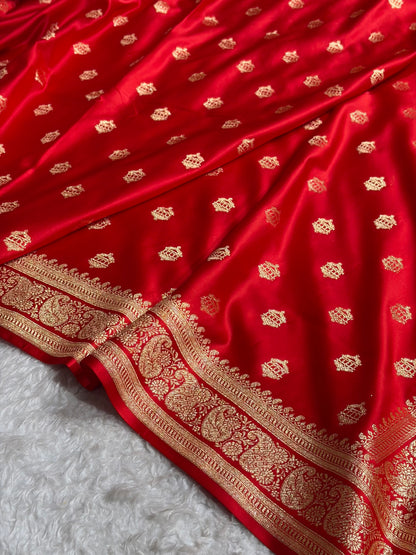 Banarasi Satin Katan Saree Booti Pattern in Red Shades SK137