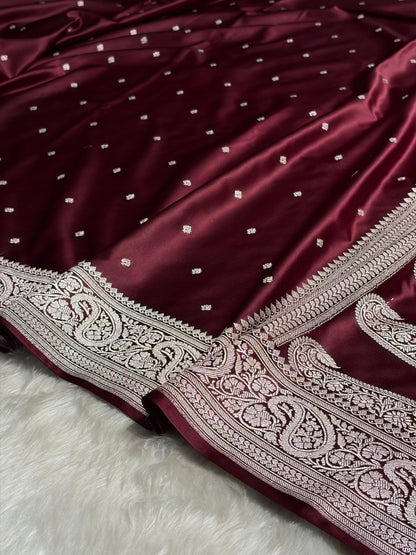 Garnet Tone Booti Mashru Silk Saree MS06