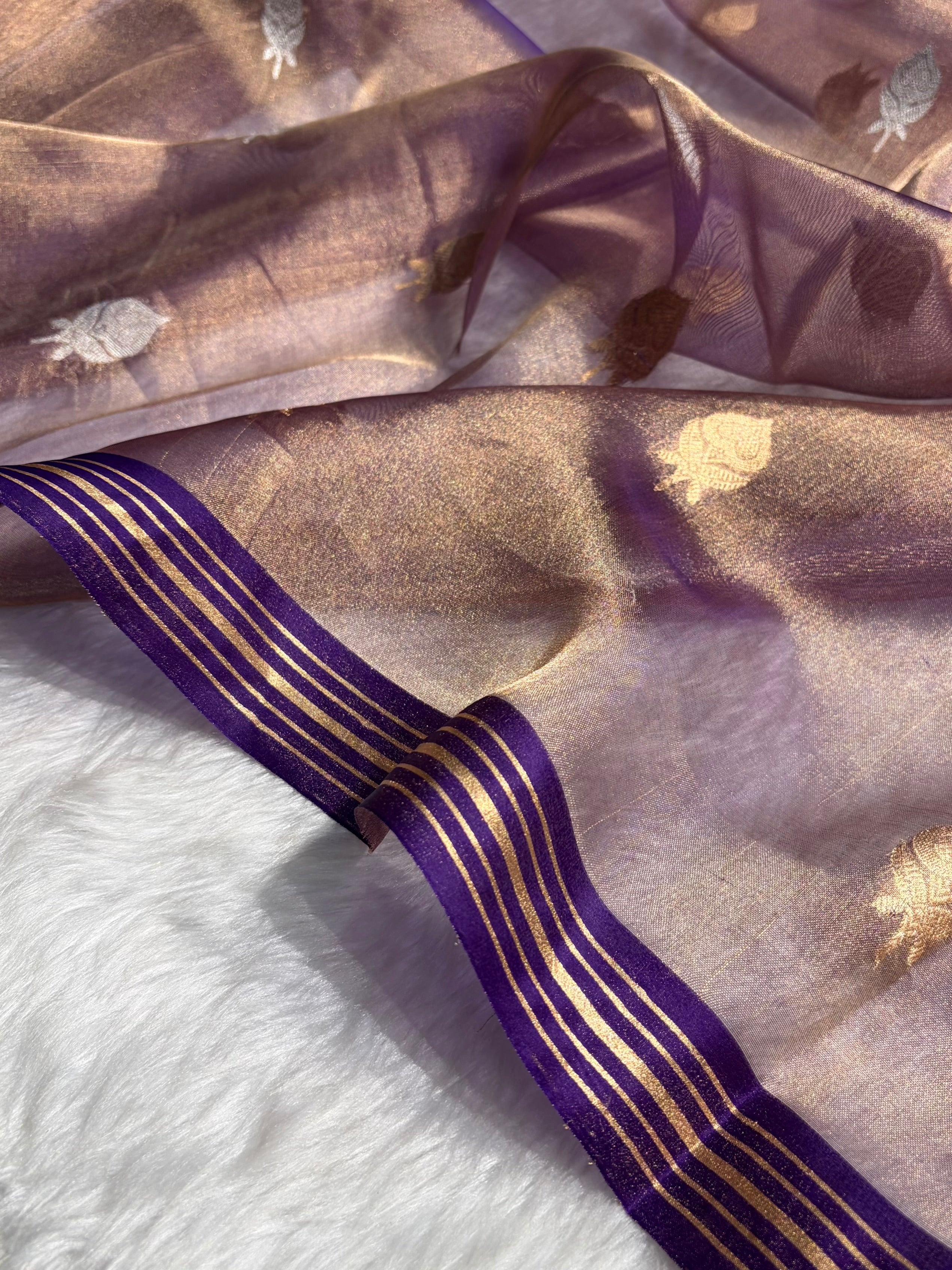 Purple Bananasi Floral Shades Pure Tissue Silk Saree PT-35