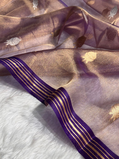 Purple Bananasi Floral Shades Pure Tissue Silk Saree PT-35