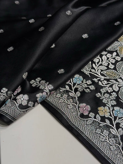 Black Shades Minakari Floral Border Booti Mashru Silk Saree MCS75