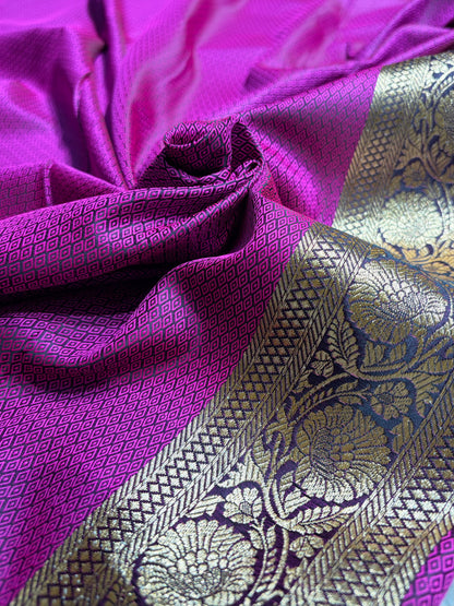 Wine With Pink Tanchoi Satin Katan Silk Saree SKTM-05