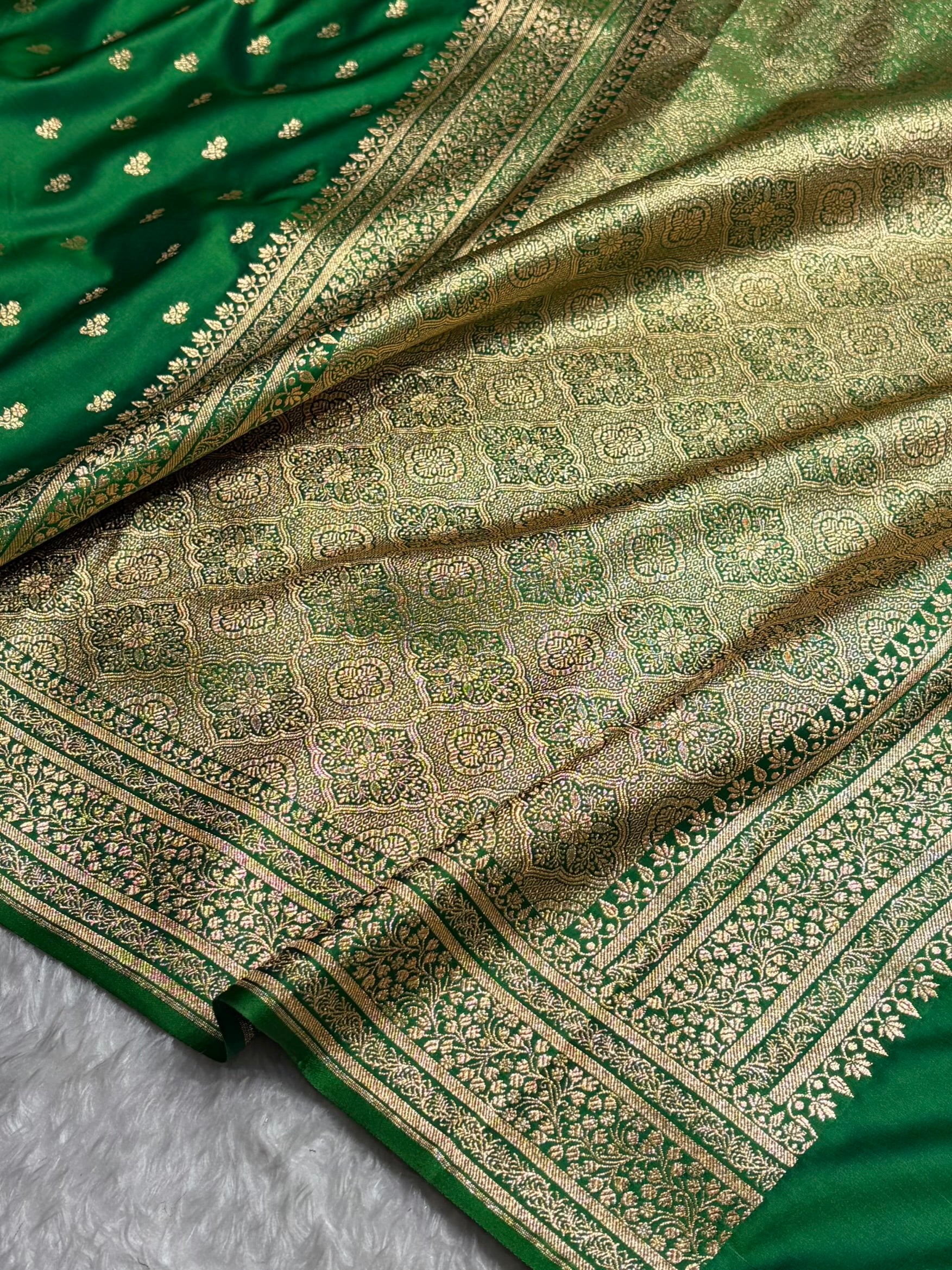 Banarasi Satin Katan Saree in Bottle Green Shades SK89