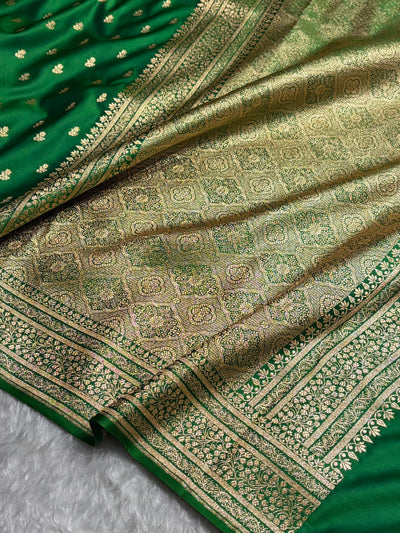 Banarasi Satin Katan Saree in Bottle Green Shades SK89