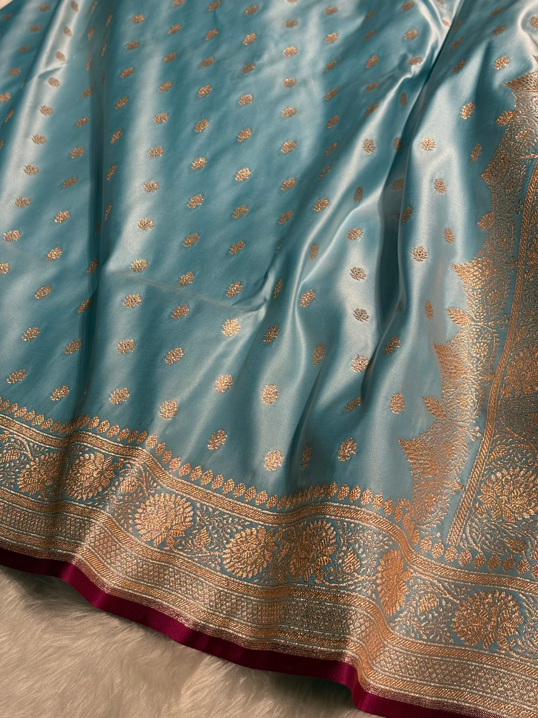 Sky Blue Shades Booti Katan Silk Saree SK07