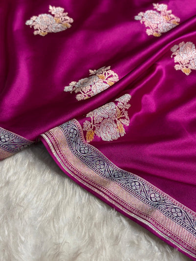 Wine Sona Rupa Minakari Floral Motif Mashru Silk Saree MCS50