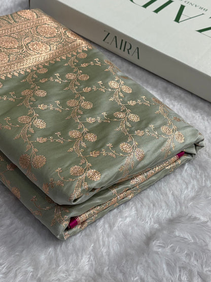 Bananas Pista Cross Satin Katan Silk Saree SK17