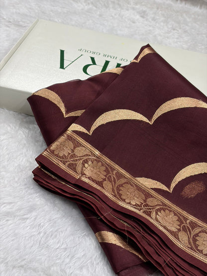 Pure Banarasi Organza Chocolate Shades Floral Banarasi Silk Saree PO-21