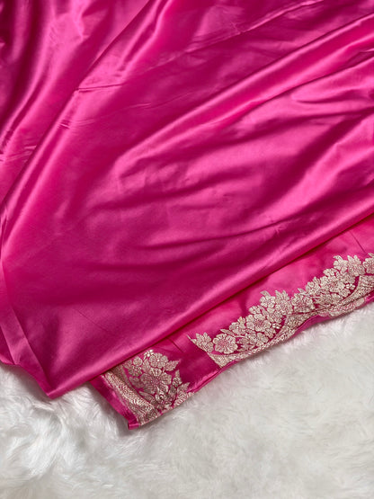 Blush Pink Shades Minakari Scallop Booti Mashru Silk Saree MS27