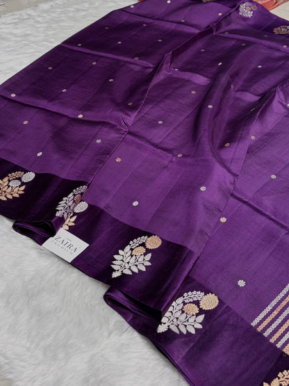 Purple Shade Handwoven Kaduwa Pure Katan Raw Mango Silk RM-05
