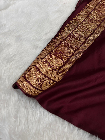 Banarasi Satin Katan Saree With Unique Boota in Chocolate Shades SK92