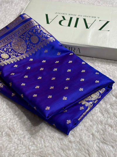 Banarasi Satin Katan Saree With Boota in Royal Blue Shades SK117