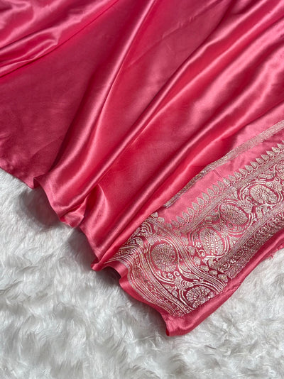 Baby Pink Shades In Banarasi Minakari Jaal Mashru Silk Saree MCS42