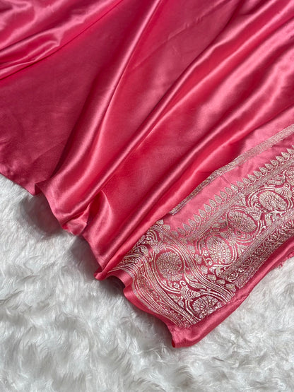 Baby Pink Shades In Banarasi Minakari Jaal Mashru Silk Saree MS42
