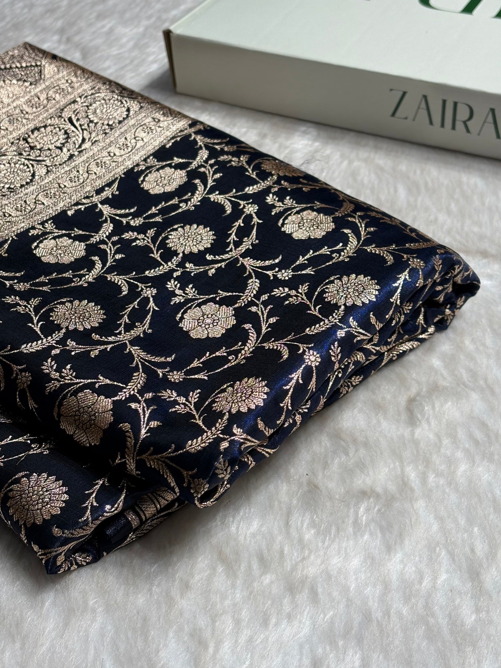 Ultra Light Weight Satin Silk Jaal in Dark Navy Blue Shades SS13