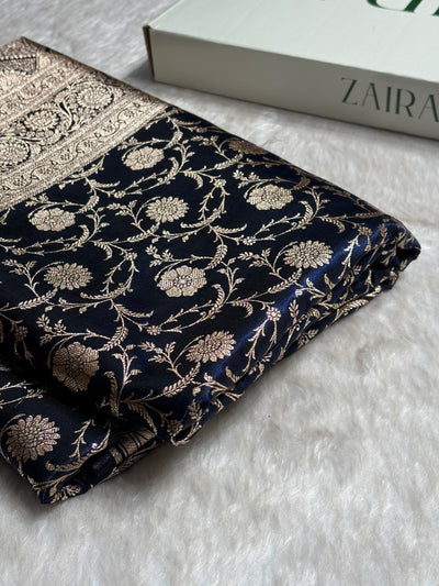 Ultra Light Weight Satin Silk Jaal in Dark Navy Blue Shades SS13