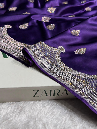 Purple Shades Scallop With Swarovski Work Mashru Silk Saree BMCS20