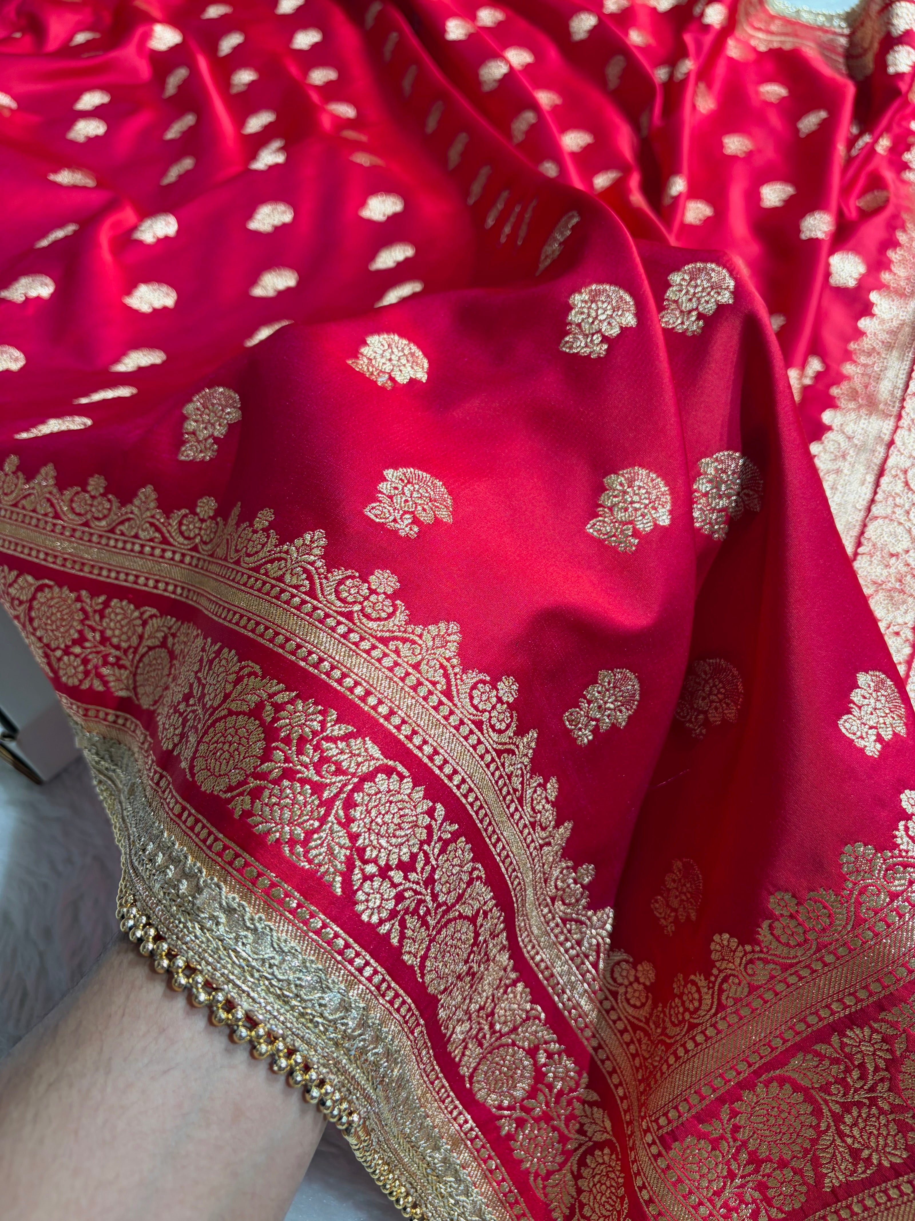 Cross Rani Booti Pattern With Gotta Patti Work Satin Katan Silk Saree SKGP49