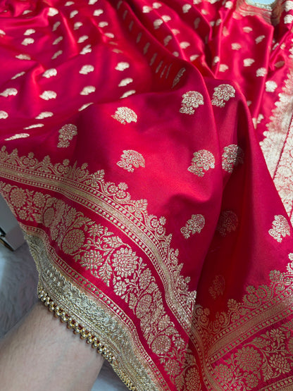 Cross Rani Booti Pattern With Gotta Patti Work Satin Katan Silk Saree SKGP49