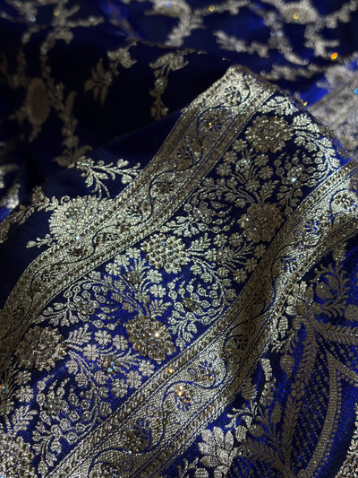 Light Weight Royal Blue Satin Silk Saree with Swarovski work BSS14