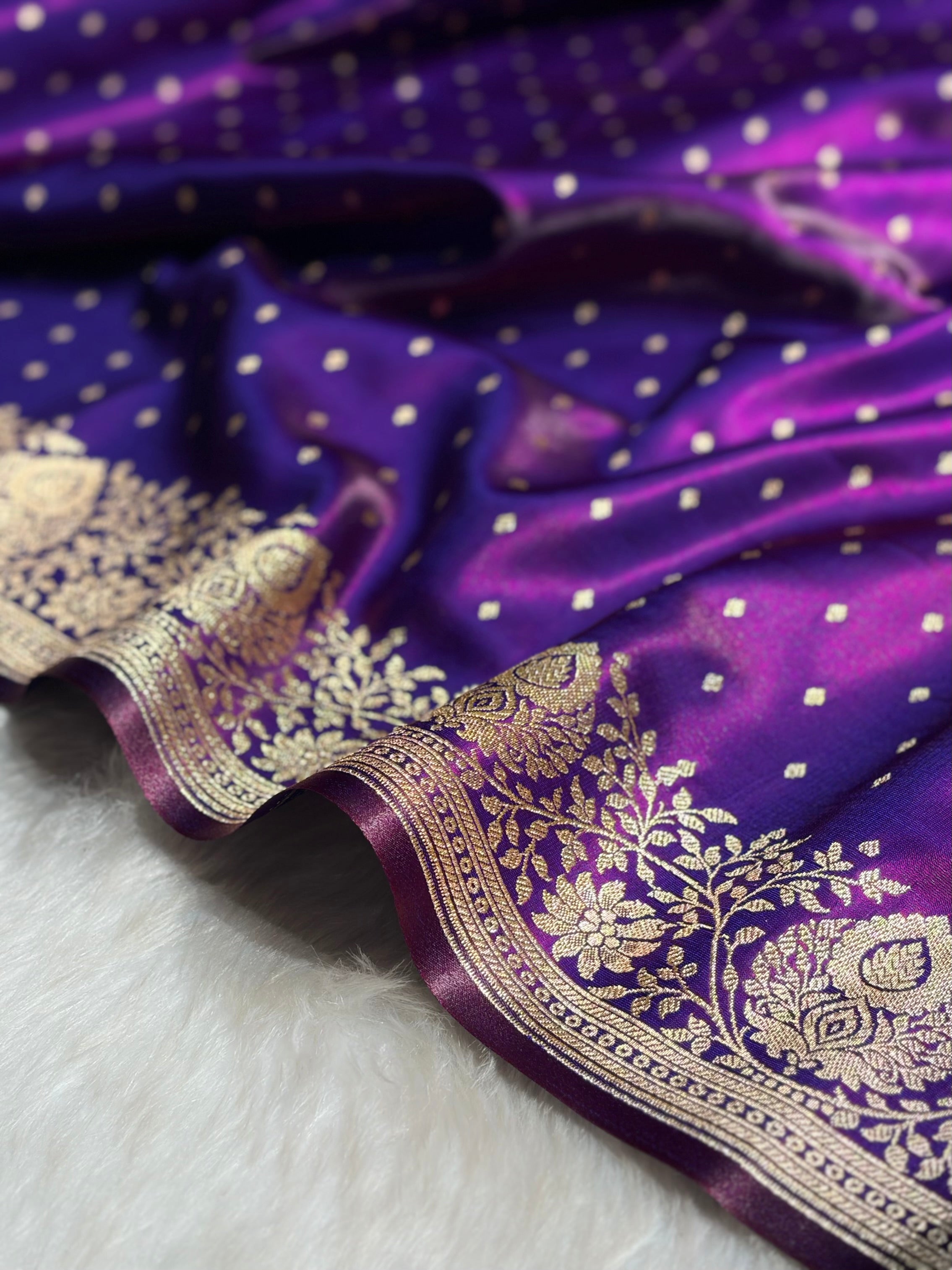 Ultra Light Weight Satin Silk Boota in Magentic Wine Shades SS31