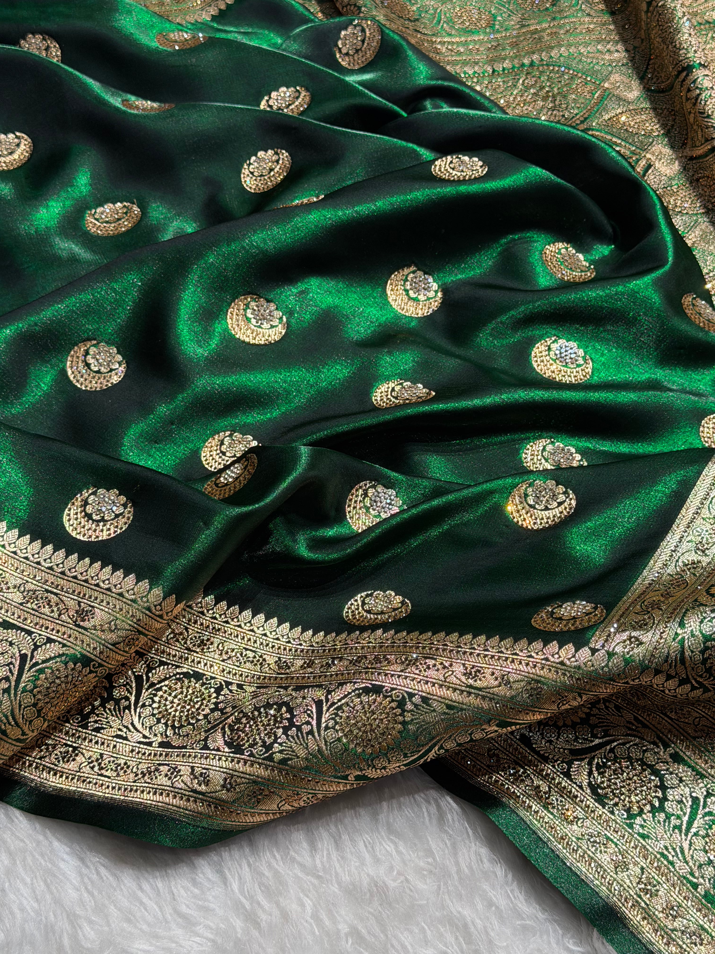 Chand Tara Bottle Green Boota With Traditional Banarasi Swarovski Work BSS04 (R)