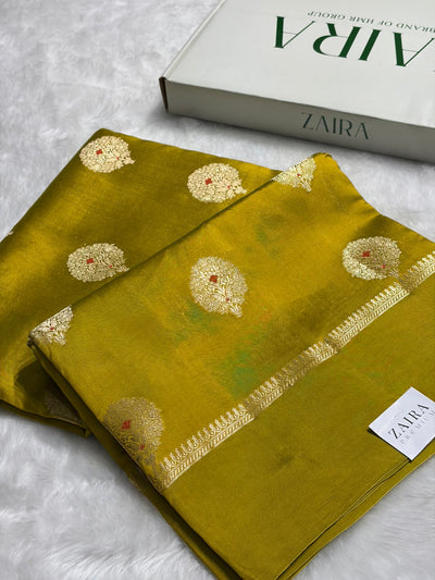 Liril Green Shades Pure Caramel Mango Silk Saree CS-23
