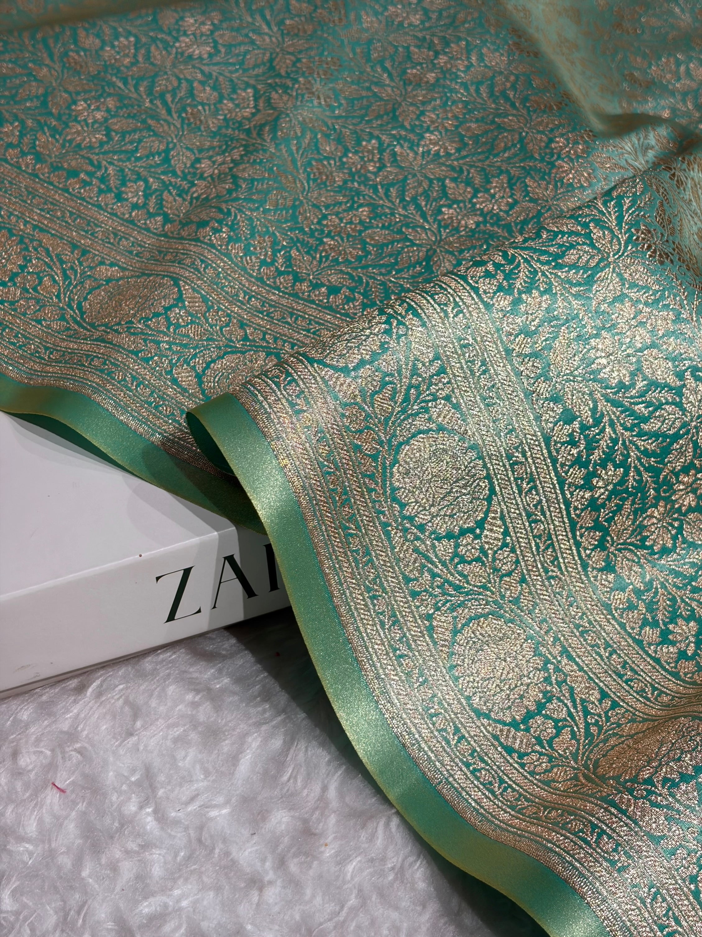Sea Green Shades Brocket Satin Silk Saree Banarasi Saree Shades SS30
