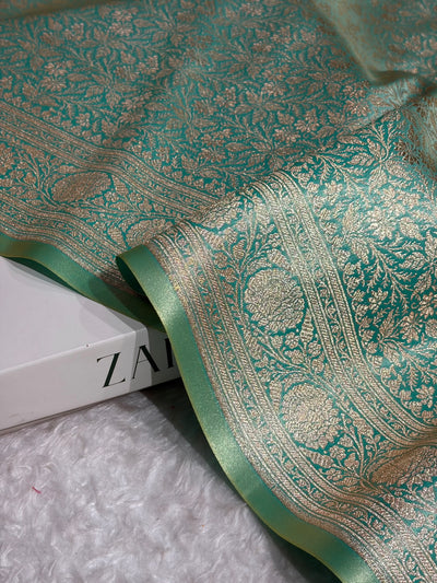 Sea Green Shades Brocket Satin Silk Saree Banarasi Saree Shades SS30