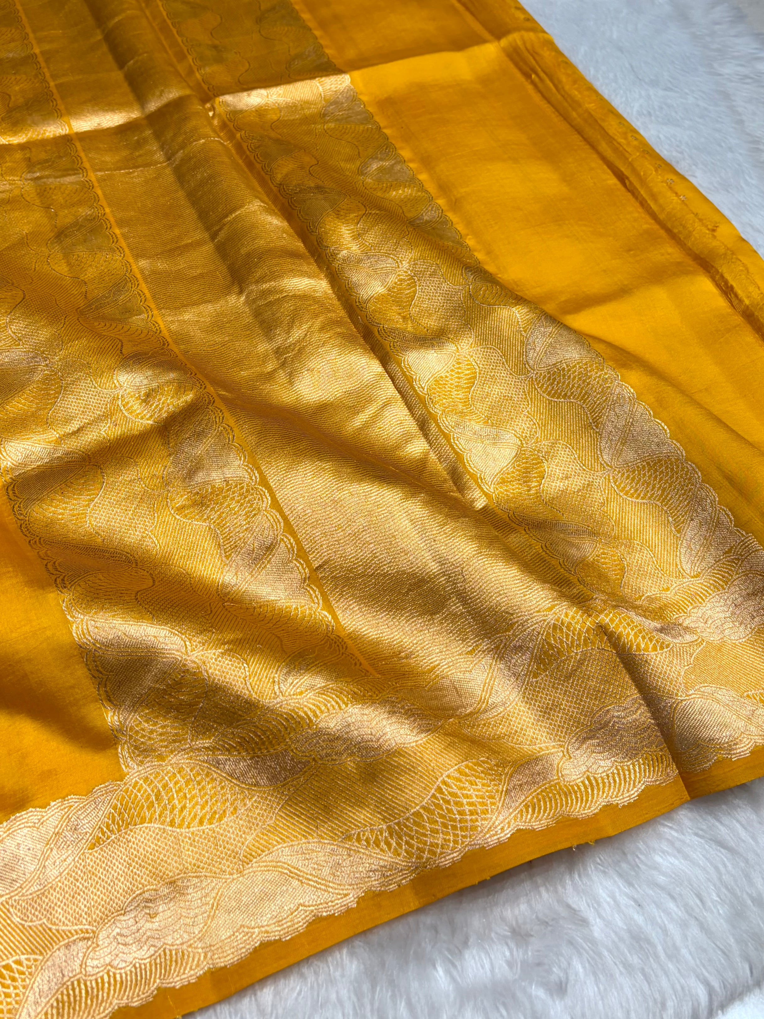 Mustard Gold Shades Handwoven Pure Raw Mango Silk RM-62