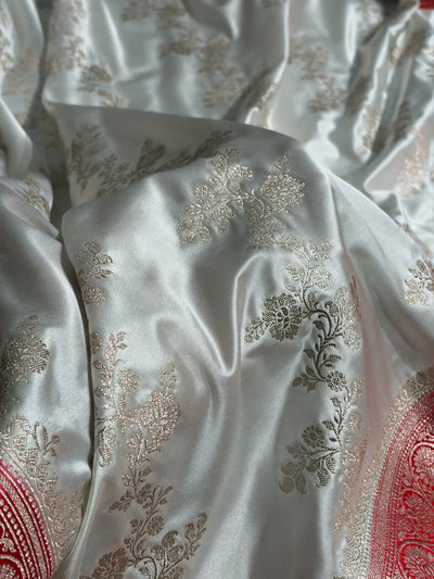 Contrast White / RedBanarasi Cross Mashru Silk Saree MCS01