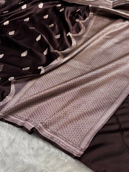 Dark Chocolate Shades Scallop Mashru Silk Saree MS20