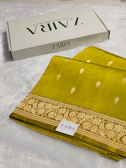 Green Shades Meena Boota Handwoven Raw Mango Silk RM-22