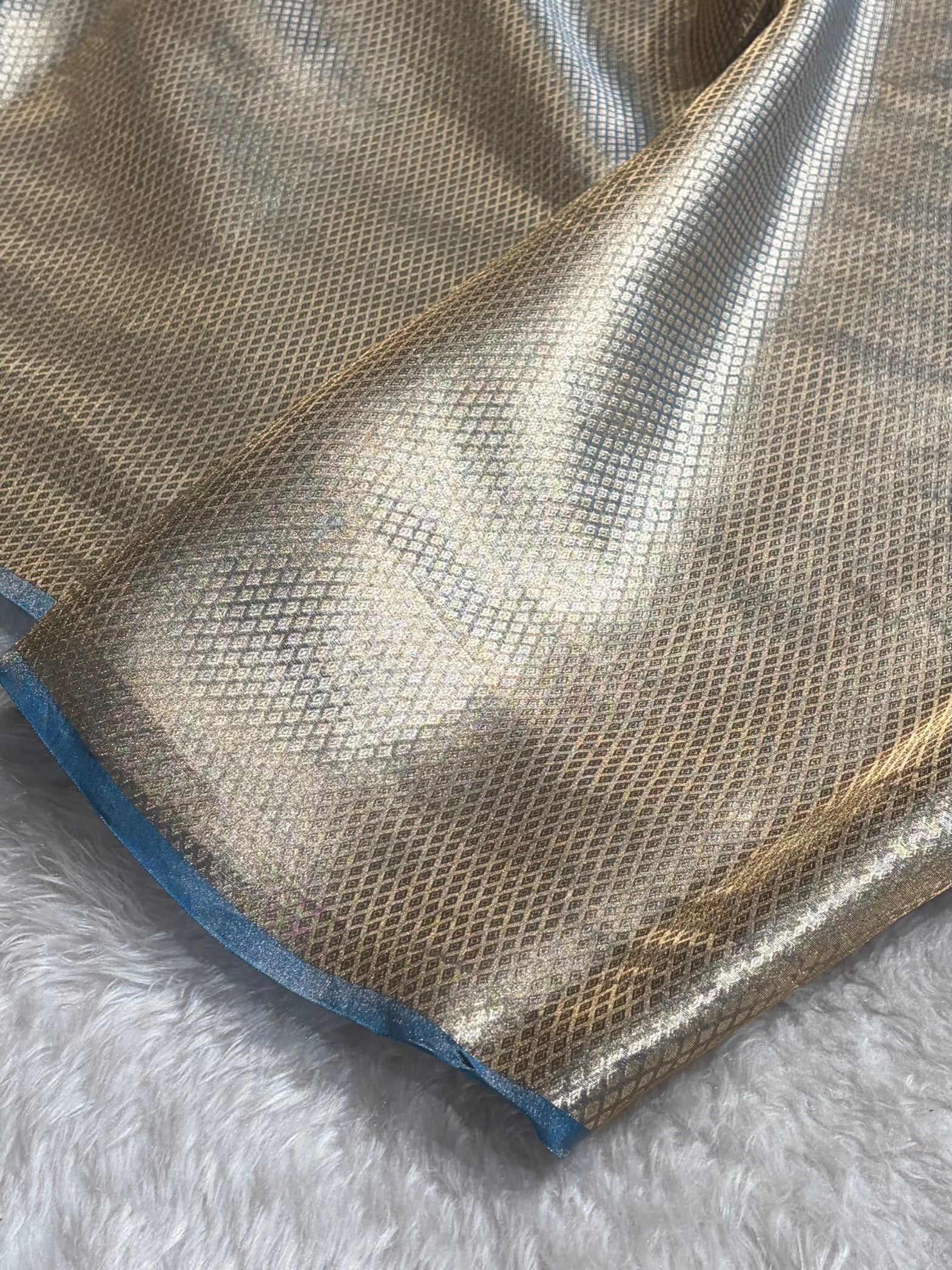 Pastel Blue Shades Pure Tissue Silk Saree with Brocade Blouse PT-08