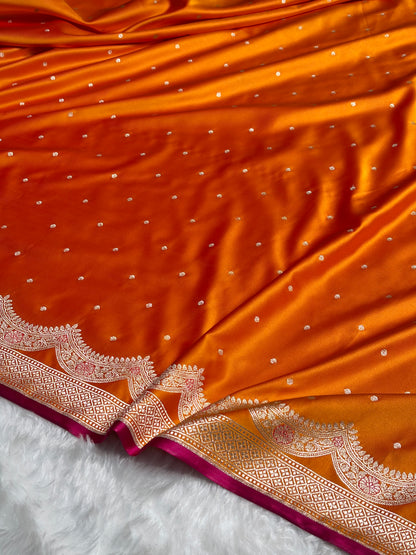 Orange Shades Scallop Motif Booti Mashru Silk Saree MSM-56
