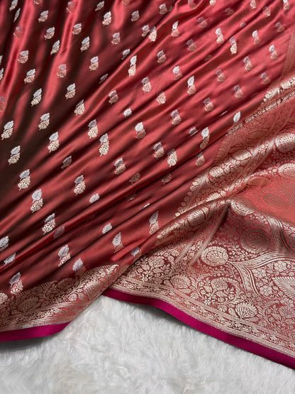 Cross Peach Shades Floral Booti Mashru Silk Saree MSM-69