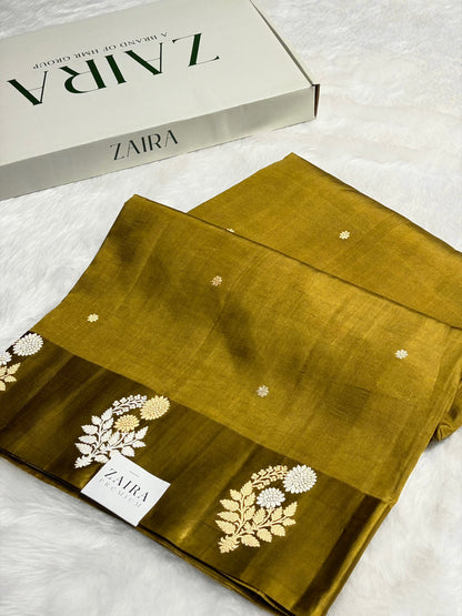 Dark Mustard Shade Handwoven Kaduwa Pure Katan Raw Mango Silk RM-05