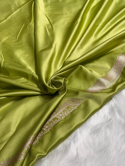 Skirt Border Pista Green Minakari Mashru Silk Saree MS13