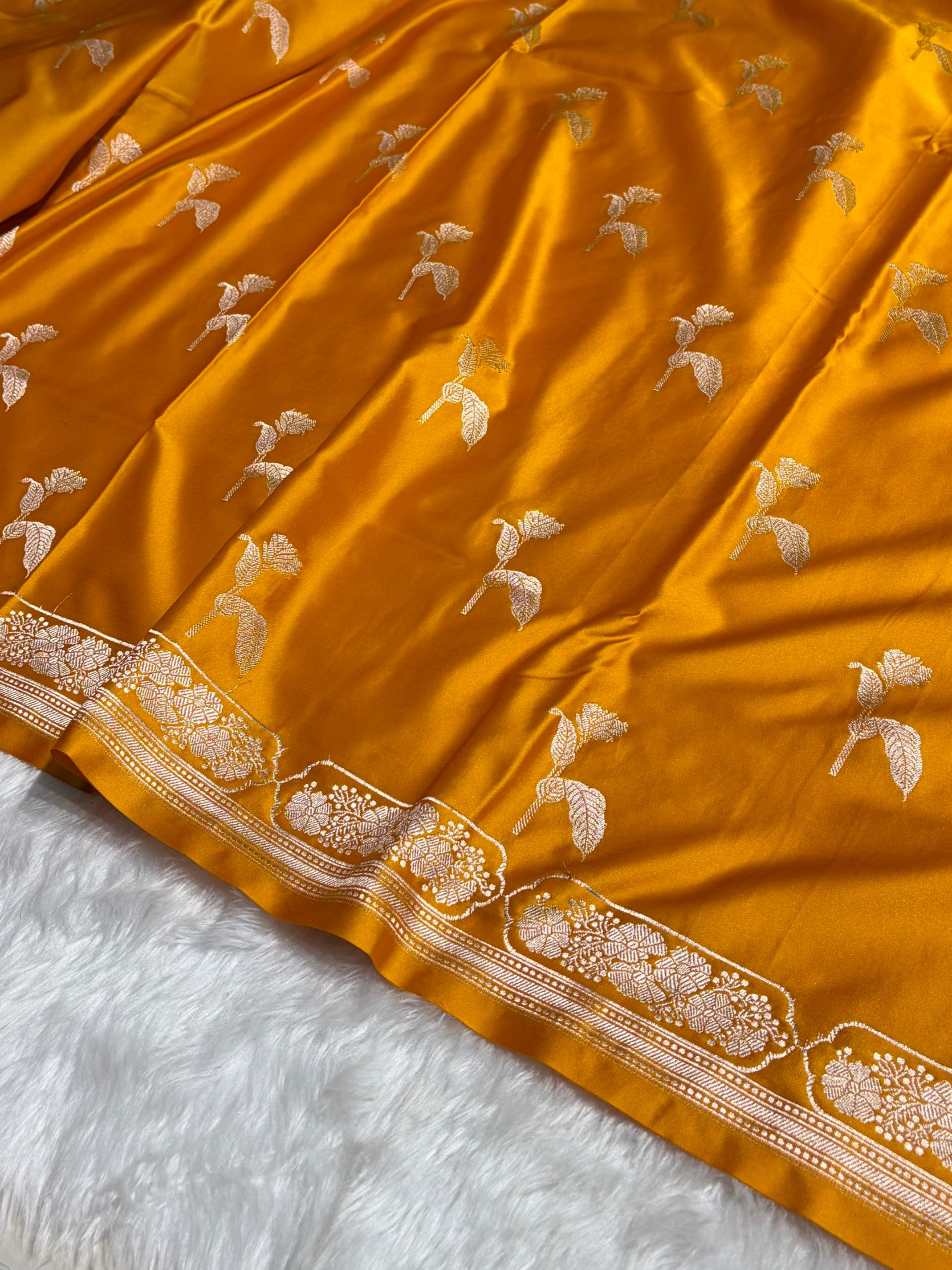Mustard Boota With Floral Border Mashru Silk Saree MSM-93