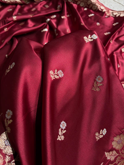 Garnet Boota With Floral Border Mashru Silk Saree MSM-86