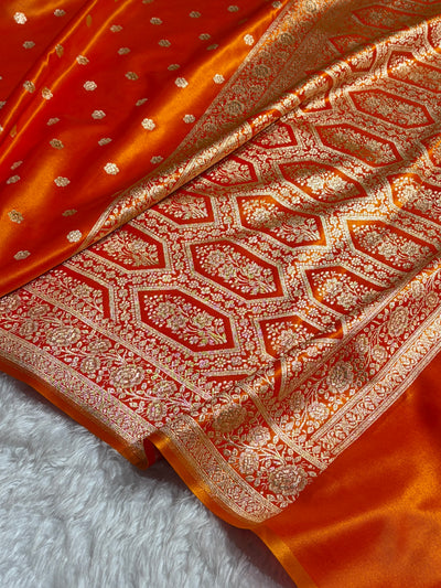 Banarasi Fire Gold Shades Booti Pattern Banarasi Satin Silk Saree SS63